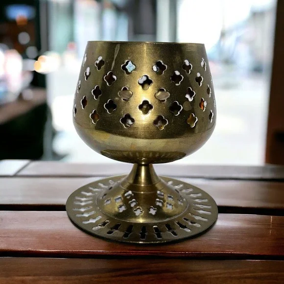 Vintage Brass Moroccan Style Candle Holder - Picture 2 of 7